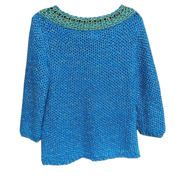 Ruby Rd Women’s Teal Blue Crochet Sweater - SZ S - Cotton Blend - EUC - Picture 3 of 7